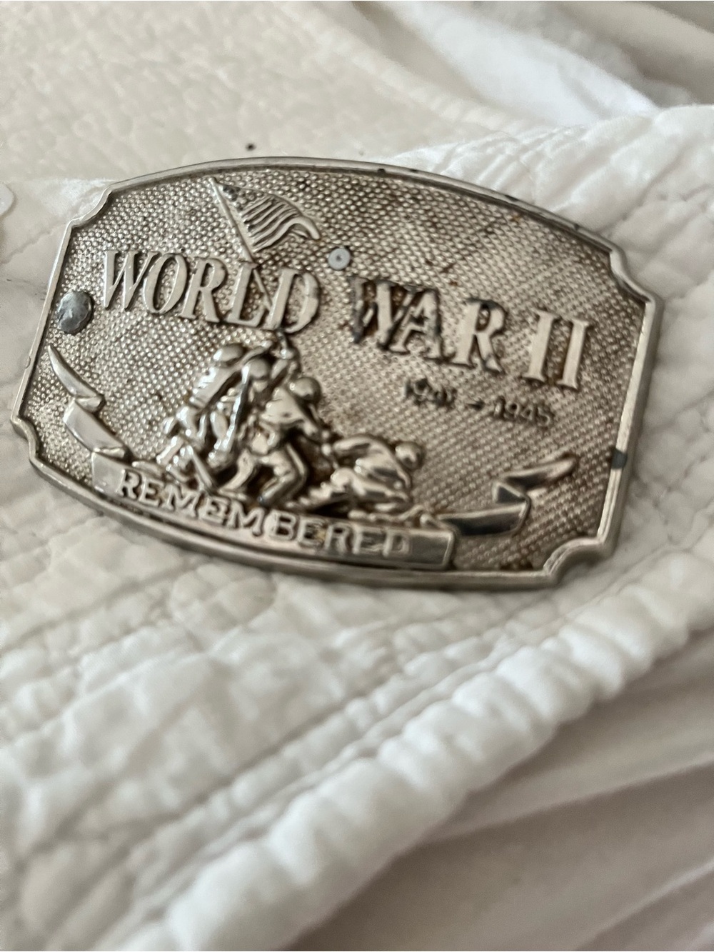 World War II Vintage Memorial Commemorative Belt Buckle Silver